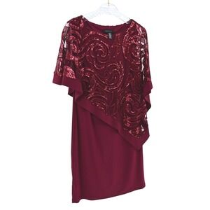 R&M Richards Burgundy Sequins Capelet Overlay Dress Size 8 Formal Evening